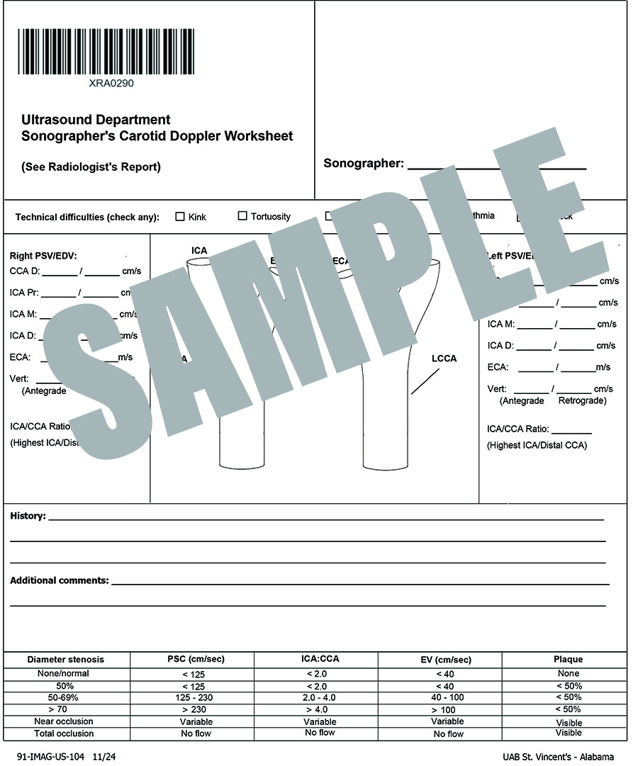 SONOGRAPHER CAROTID DOPPLER WORKSHEET