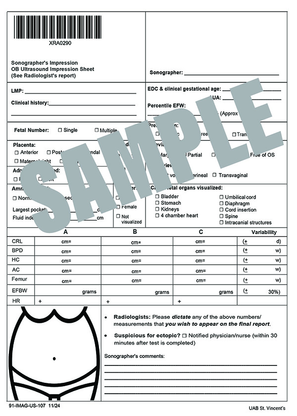 OB ULTRASOUND SONOGRAPHER IMPRESSION SHEET