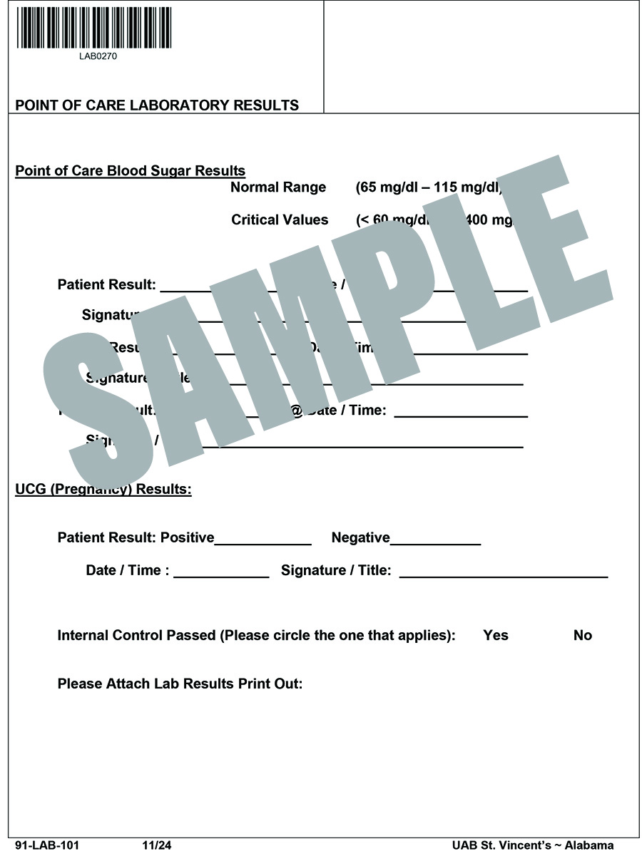 POINT OF CARE LAB RESULTS
