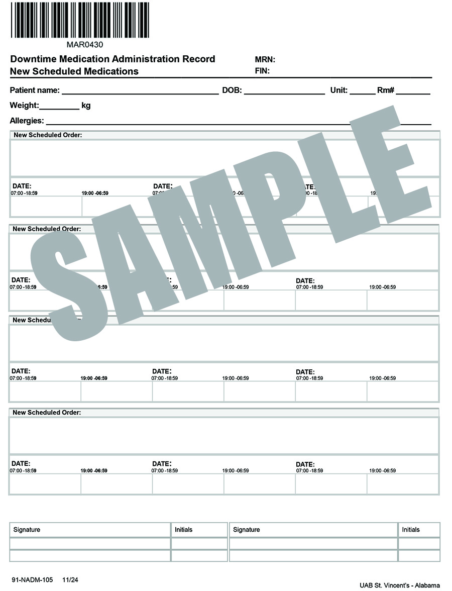 DOWNTIME MEDICATION ADMIN RECORD (NEW SCHEDULE & PRNs)