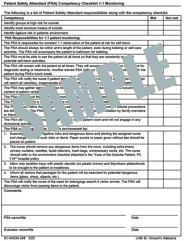 PATIENT SAFETY ATTENDANT COMPETENCY CHECKLIST