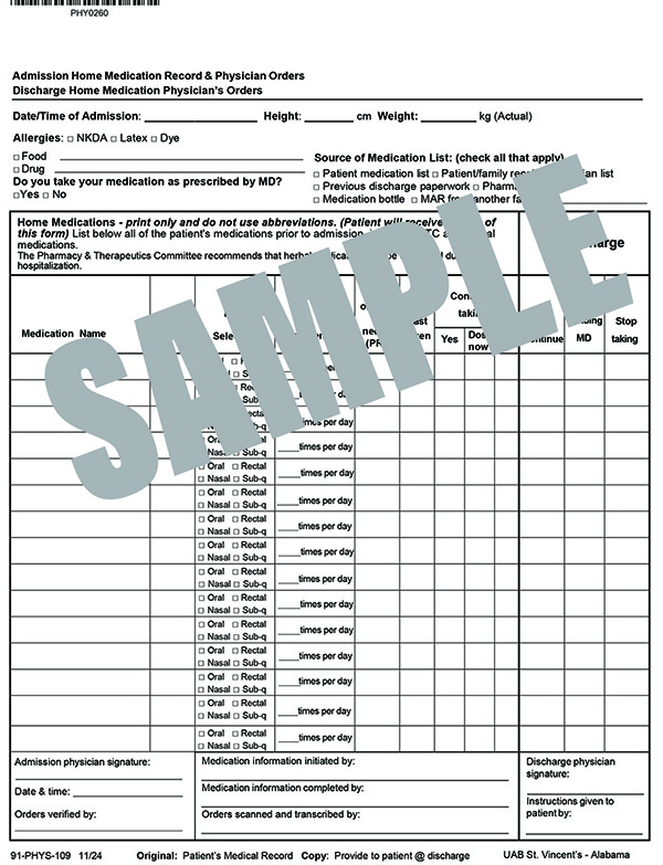 HOME MEDICATION RECONCILATION & PHYSICIAN'S ORDERS