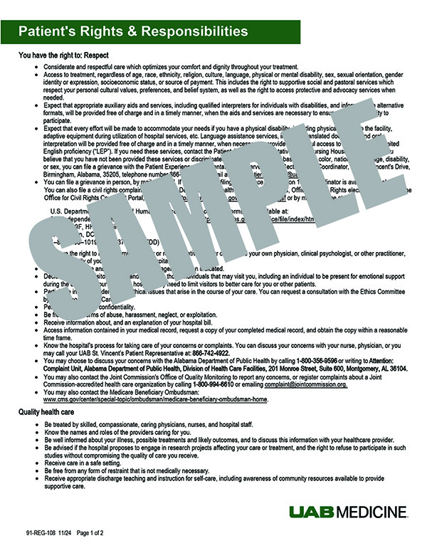 PATIENT RIGHTS AND RESPONSIBILITIES - ENGLISH