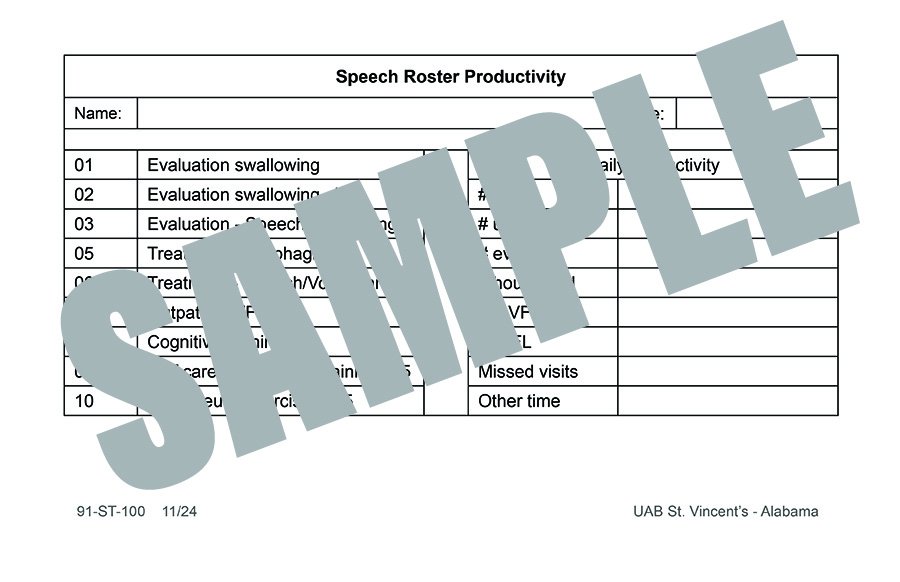 SPEECH THERAPY PRODUCTIVITY ROSTER