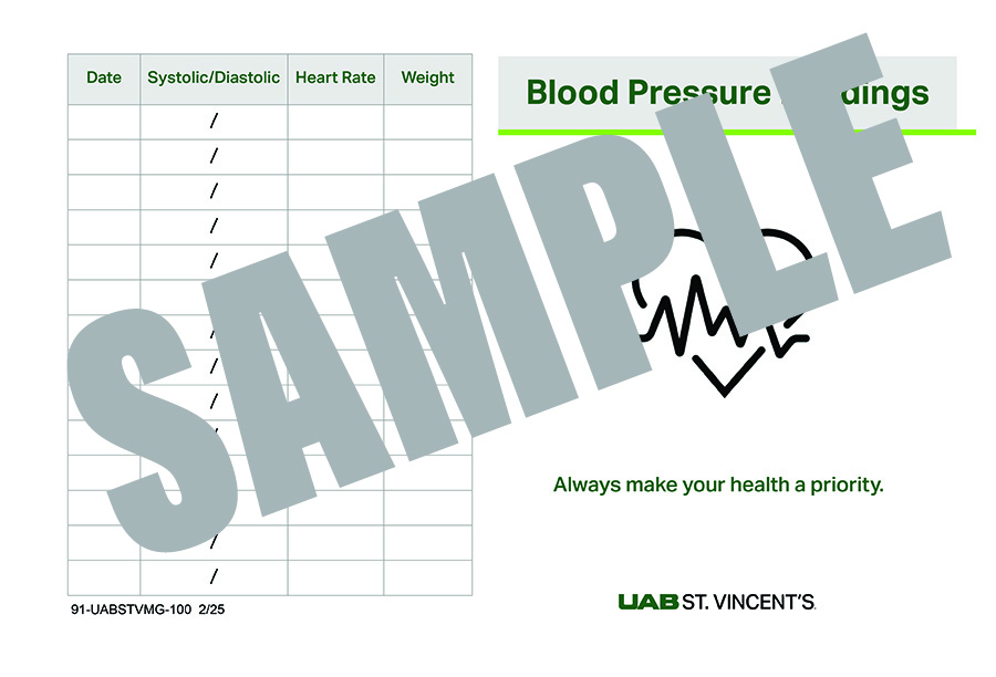 BLOOD PRESSURE READING CARDS