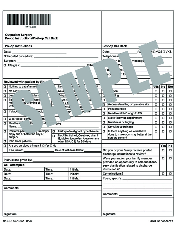 OP SURGERY PRE-OP INSTRUCTIONS POST-OP CALL BACK