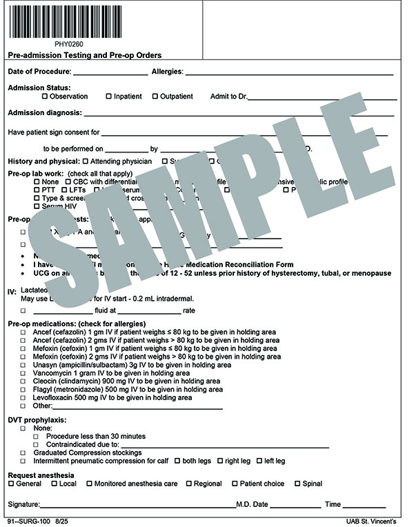 PRE-ADMISSION TESTING & PRE-OP ORDERS