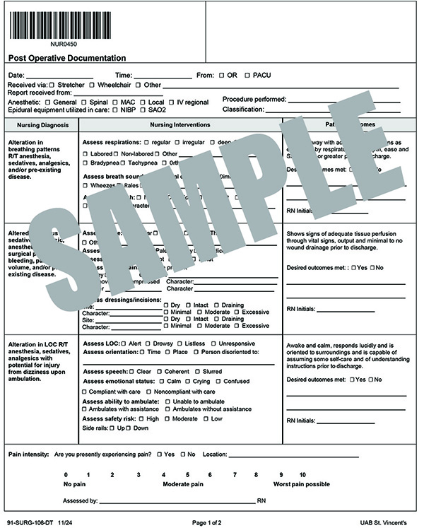POST-OP DOCUMENTATION - DOWNTIME