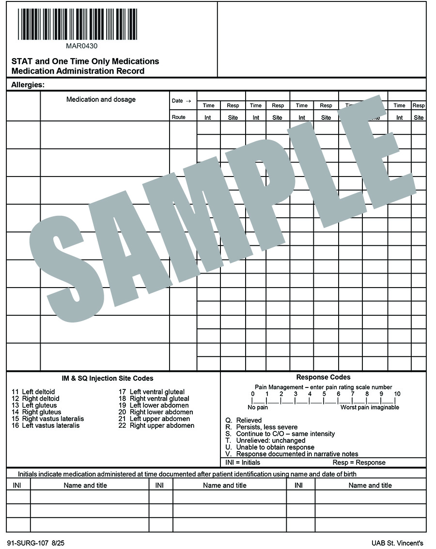 STAT AND ONE TIME ONLY MEDICATION RECORD