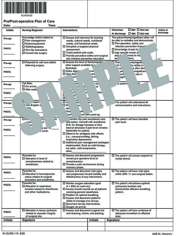 PRE-POST OPERATIVE PLAN OF CARE