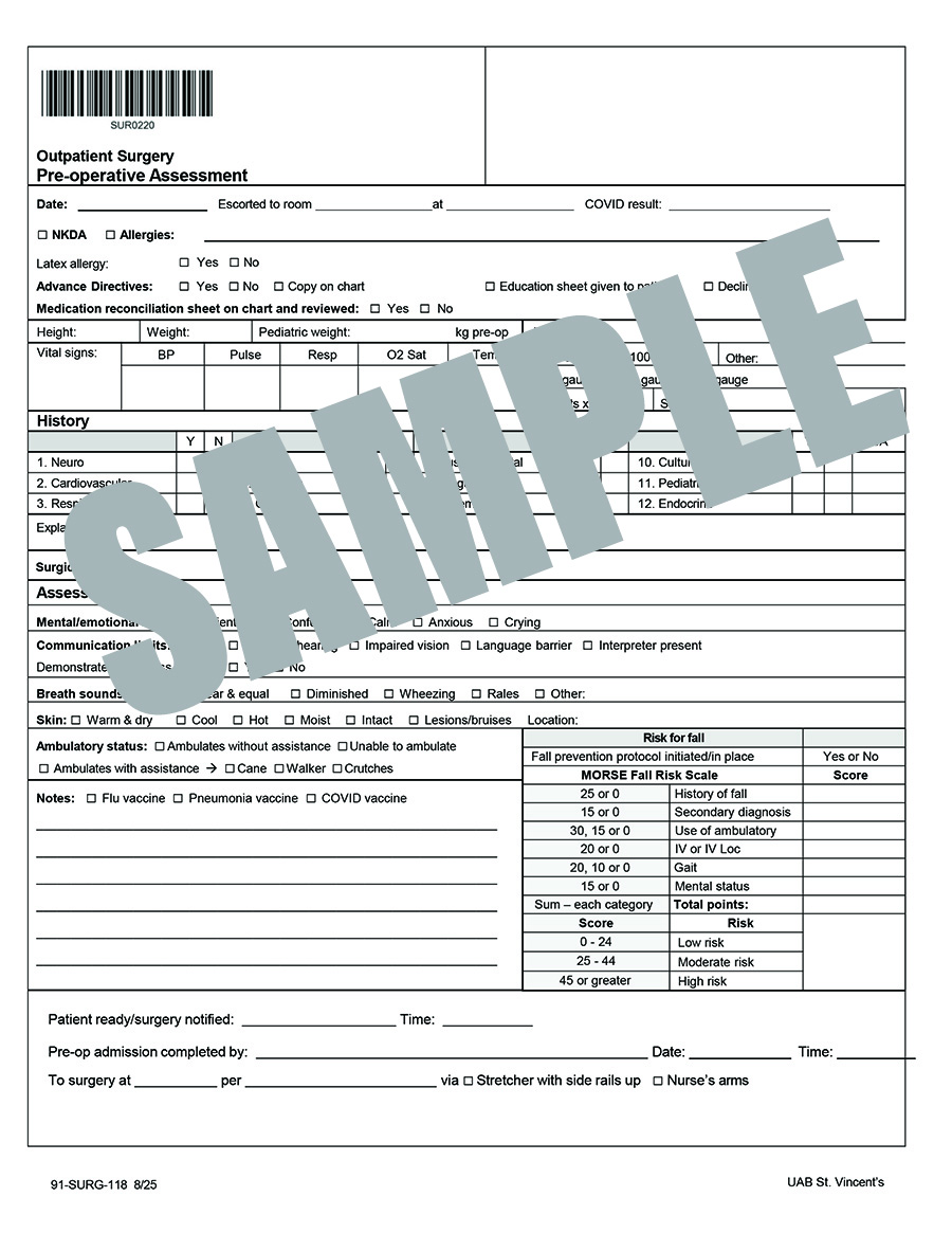 OP SURGERY PRE-OP ASSESSMENT