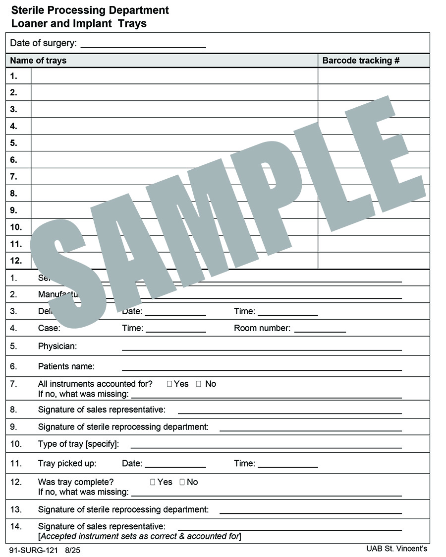 STERILE PROCESSING DEPT LOANER AND IMPLANT TRAYS