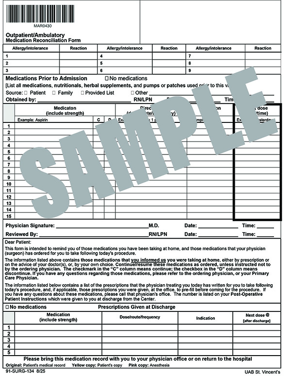 OP AMBULATORY MEDICATION RECONCILIATION FORM