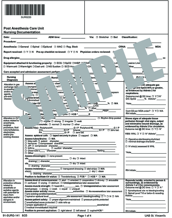 PACU NURSING DOCUMENTATION