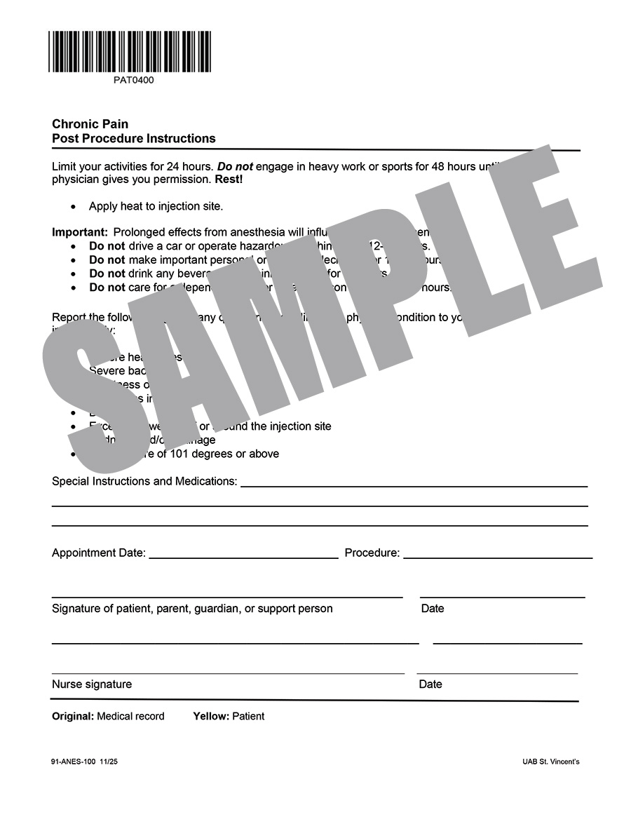 CHRONIC PAIN POST PROCEDURE INSTRUCTIONS