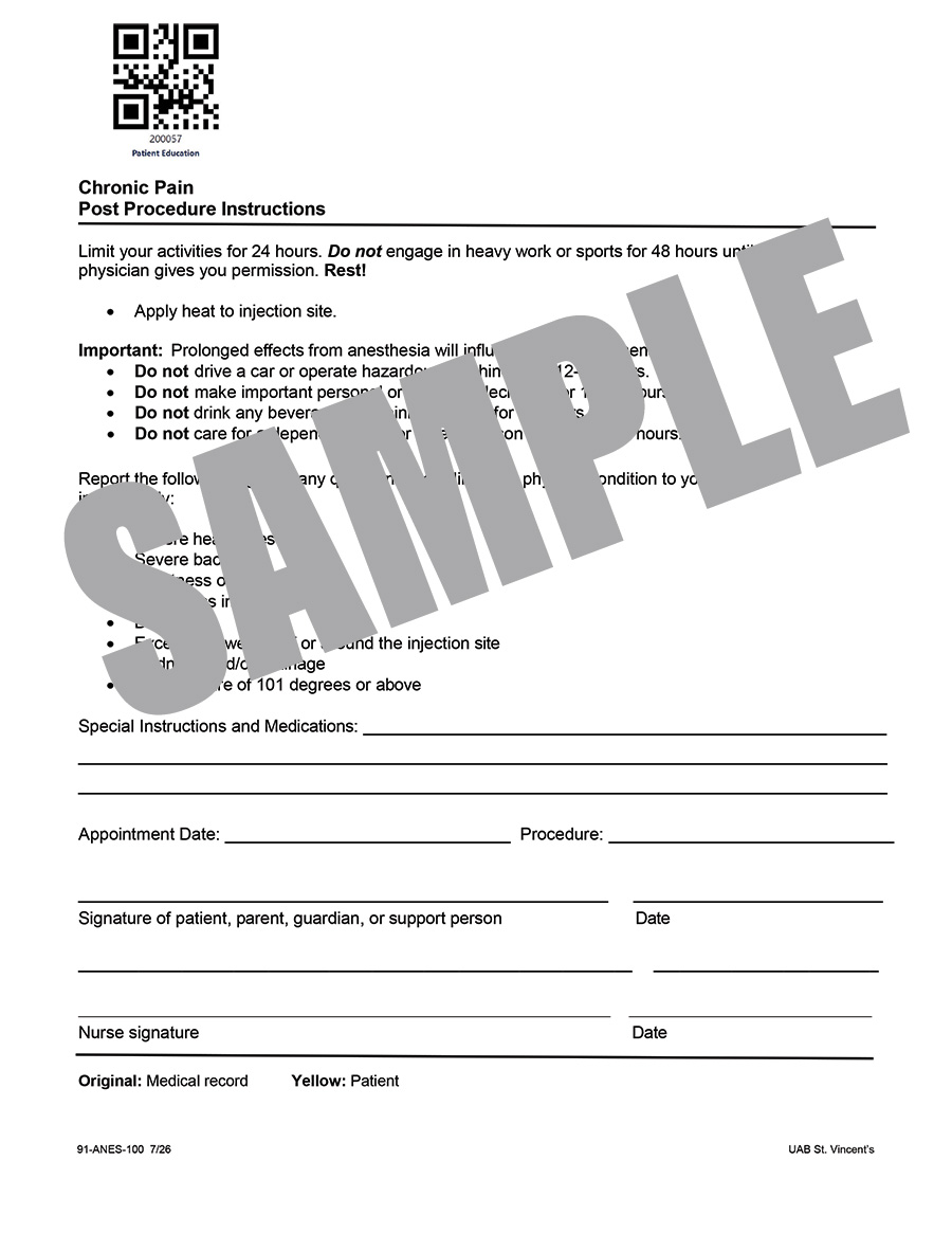 CHRONIC PAIN POST PROCEDURE INSTRUCTIONS