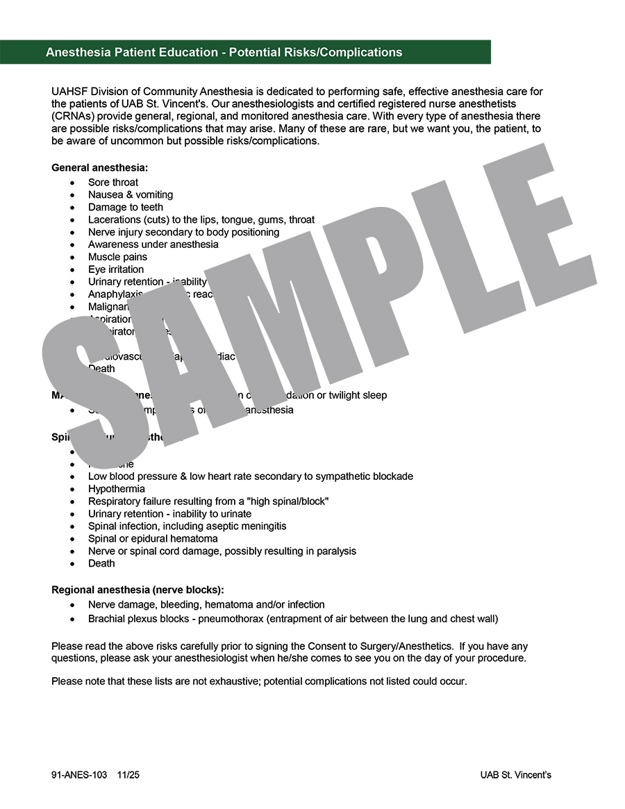 ANESTHESIA PATIENT EDUCATION