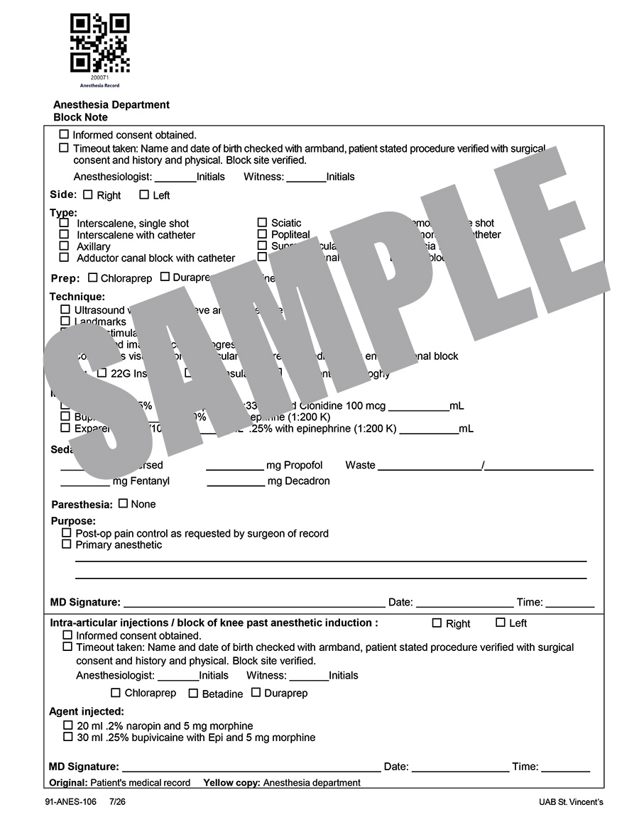 ANESTHESIA BLOCK NOTE