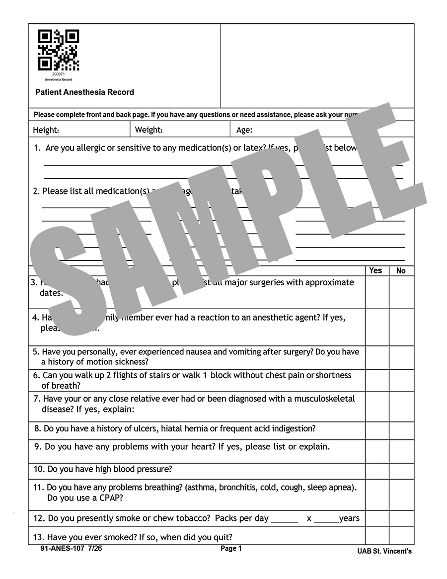PATIENT ANESTHESIA RECORD