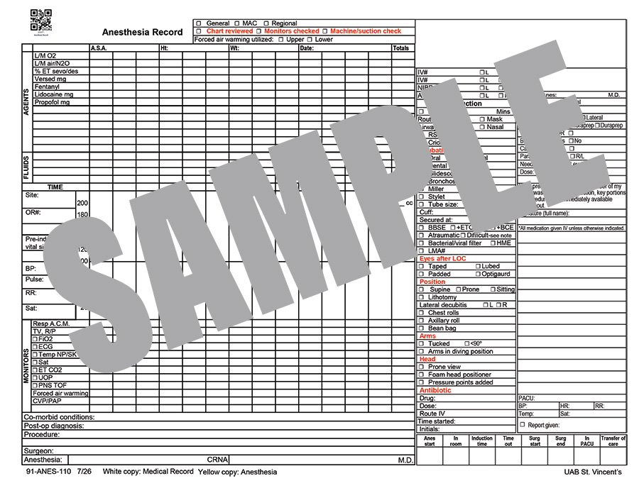 ANESTHESIA RECORD