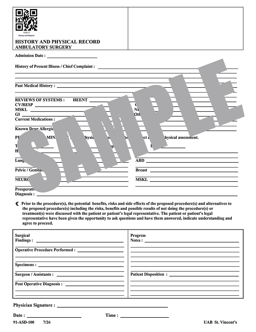 ASD HISTORY AND PHYSICAL RECORD