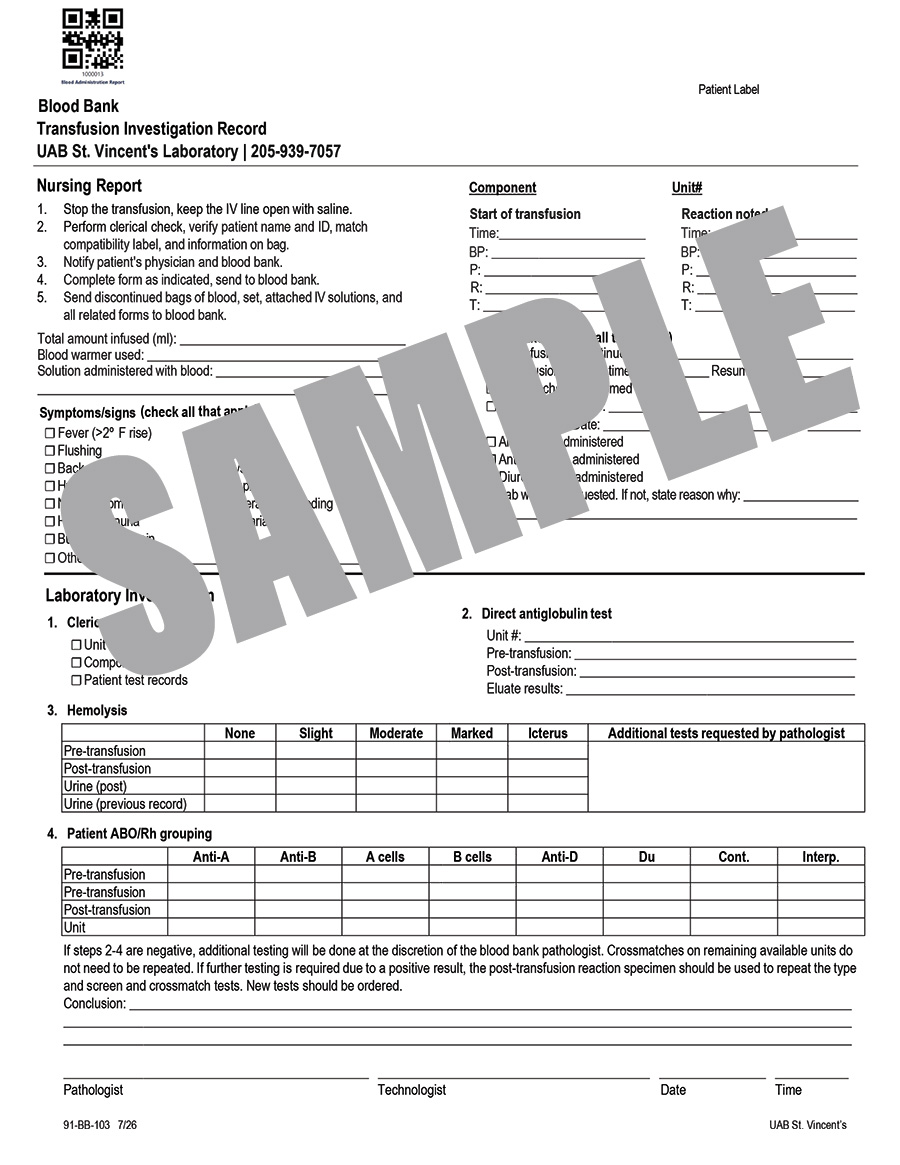 TRANSFUSION INVESTIGATION RECORD
