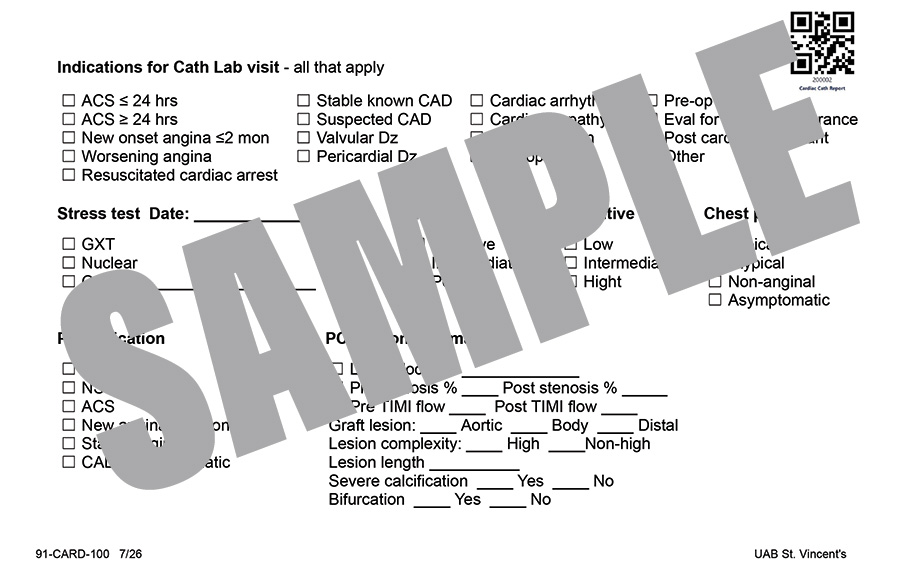 CATH LAB VISIT INDICATION CARD