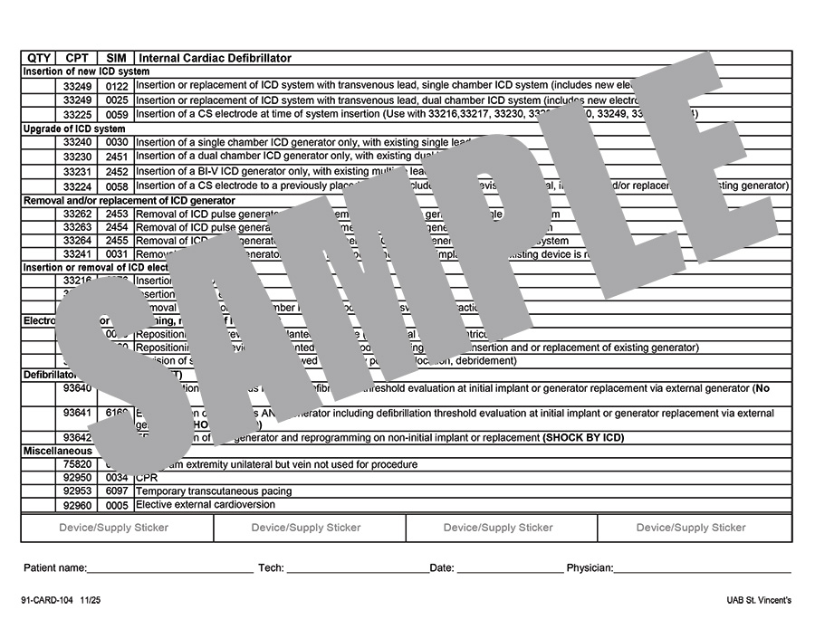 IMPLANT CHARGE SHEET