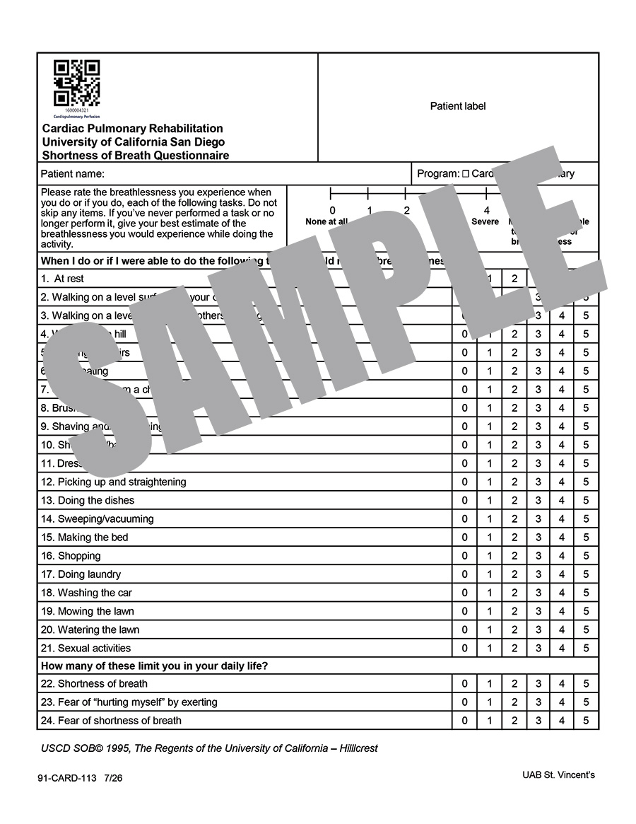 USCD SHORTNESS OF BREATH QUESTIONNAIRE