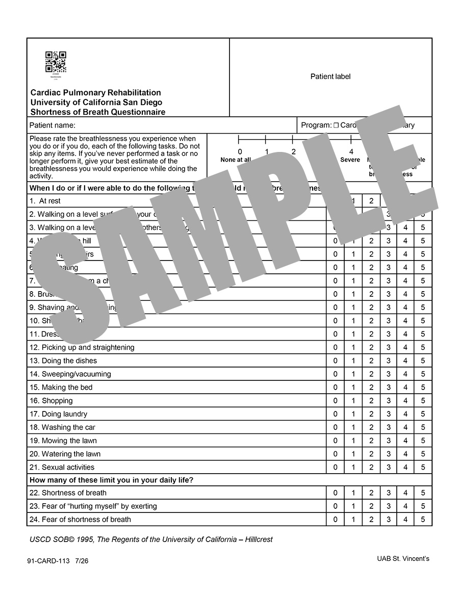 USCD SHORTNESS OF BREATH QUESTIONNAIRE