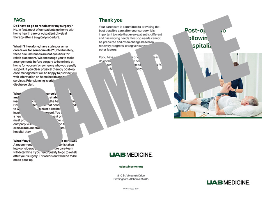 POST-OP REHAB FOLLOWING HOSPITALIZATION BROCHURE