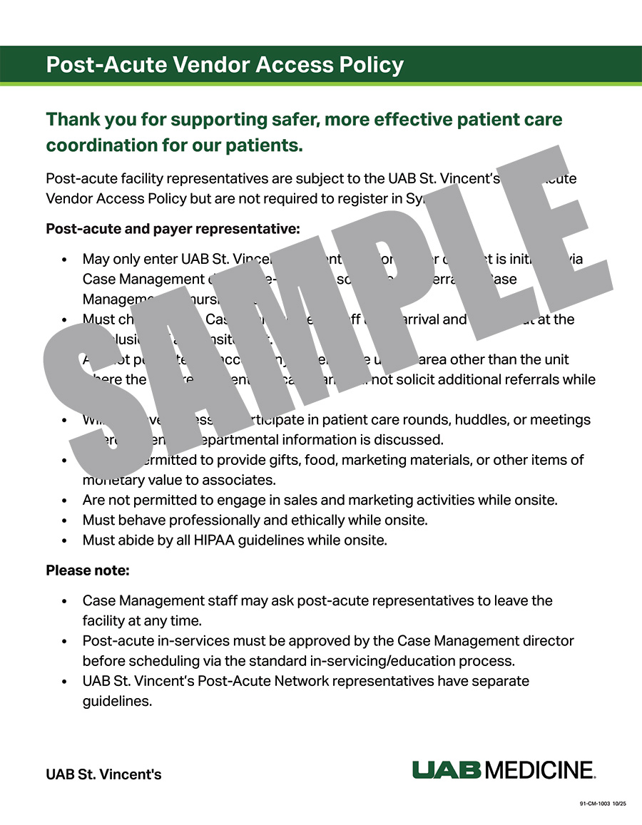 POST ACUTE VENDOR ACCESS POLICY