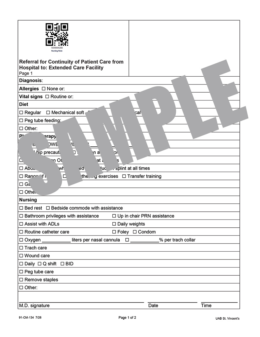 REFERRAL FOR CONTINUITY OF PATIENT CARE