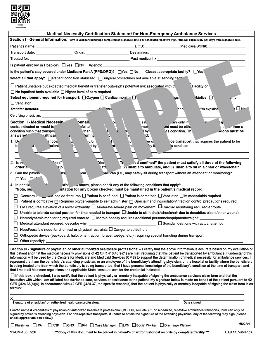 MEDICAL NECESSITY CERTIFICATION STATEMENT FOR NON-EMERGENCY AMBULANCE SERVICES