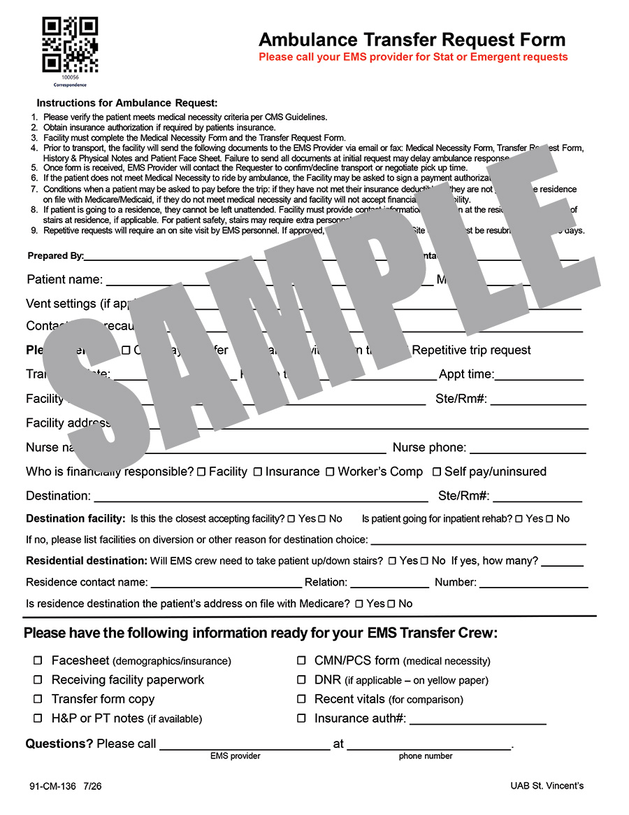 AMBULANCE TRANSFER REQUEST FORM