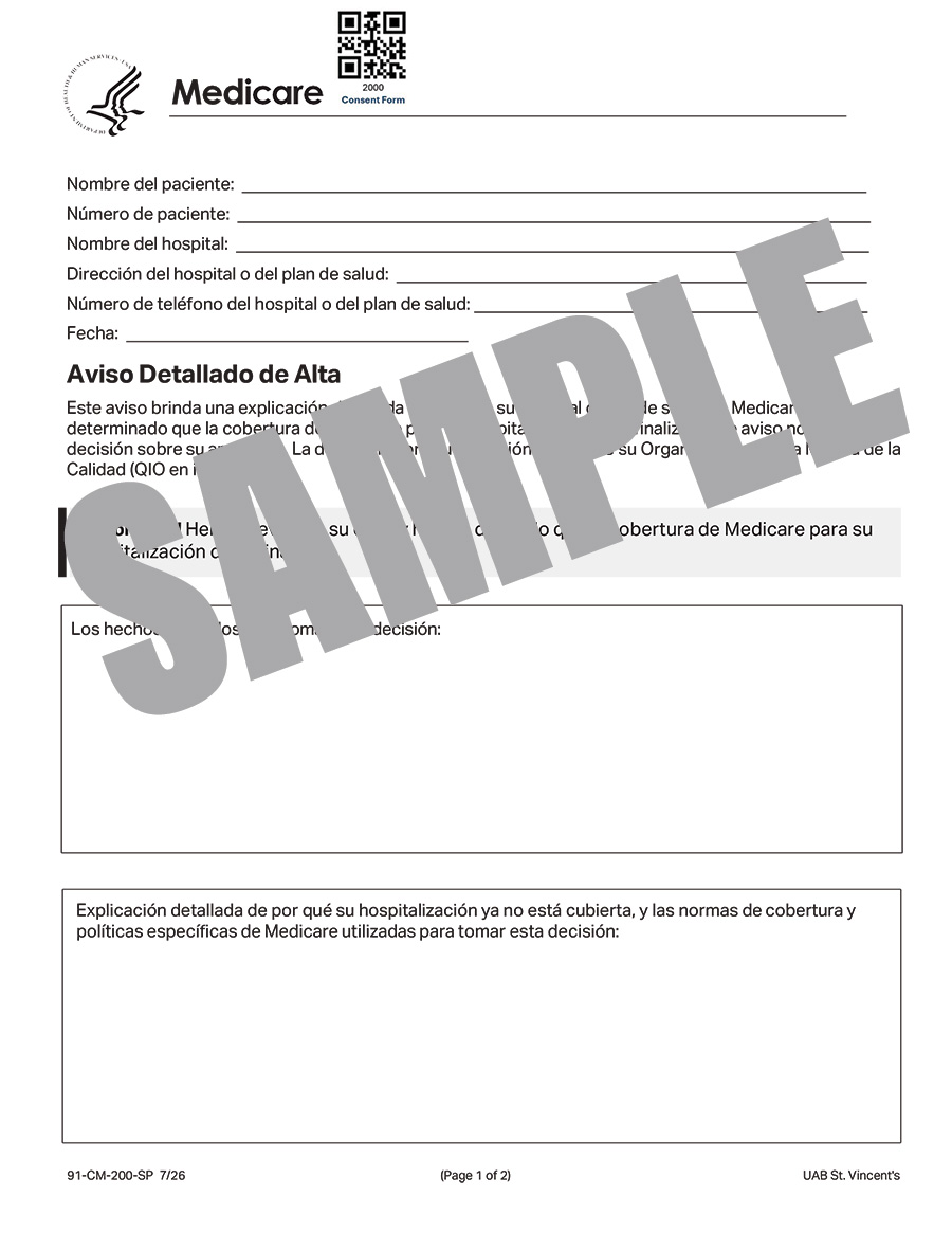DETAILED NOTICE TO DISCHARGE - SPANISH