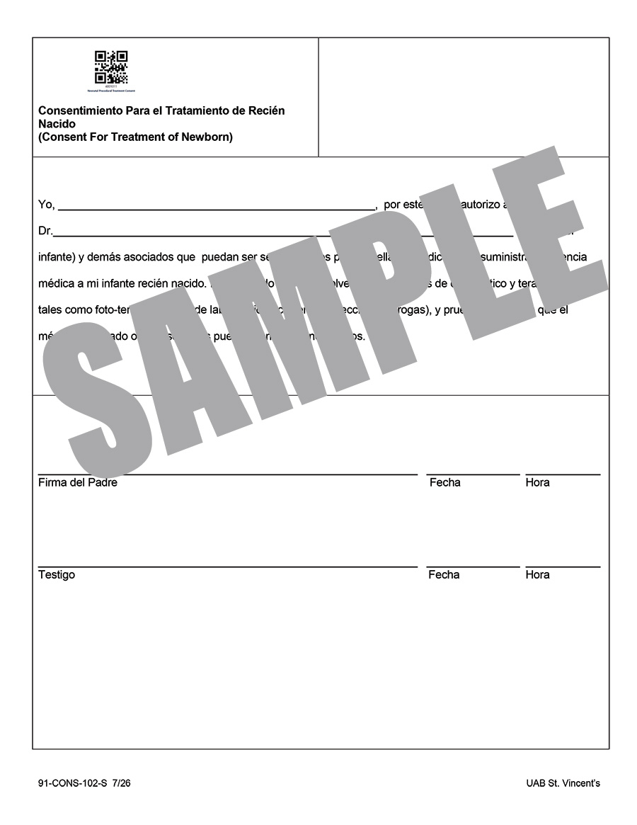 CONSENT FOR TREATMENT OF NEWBORN - SPANISH