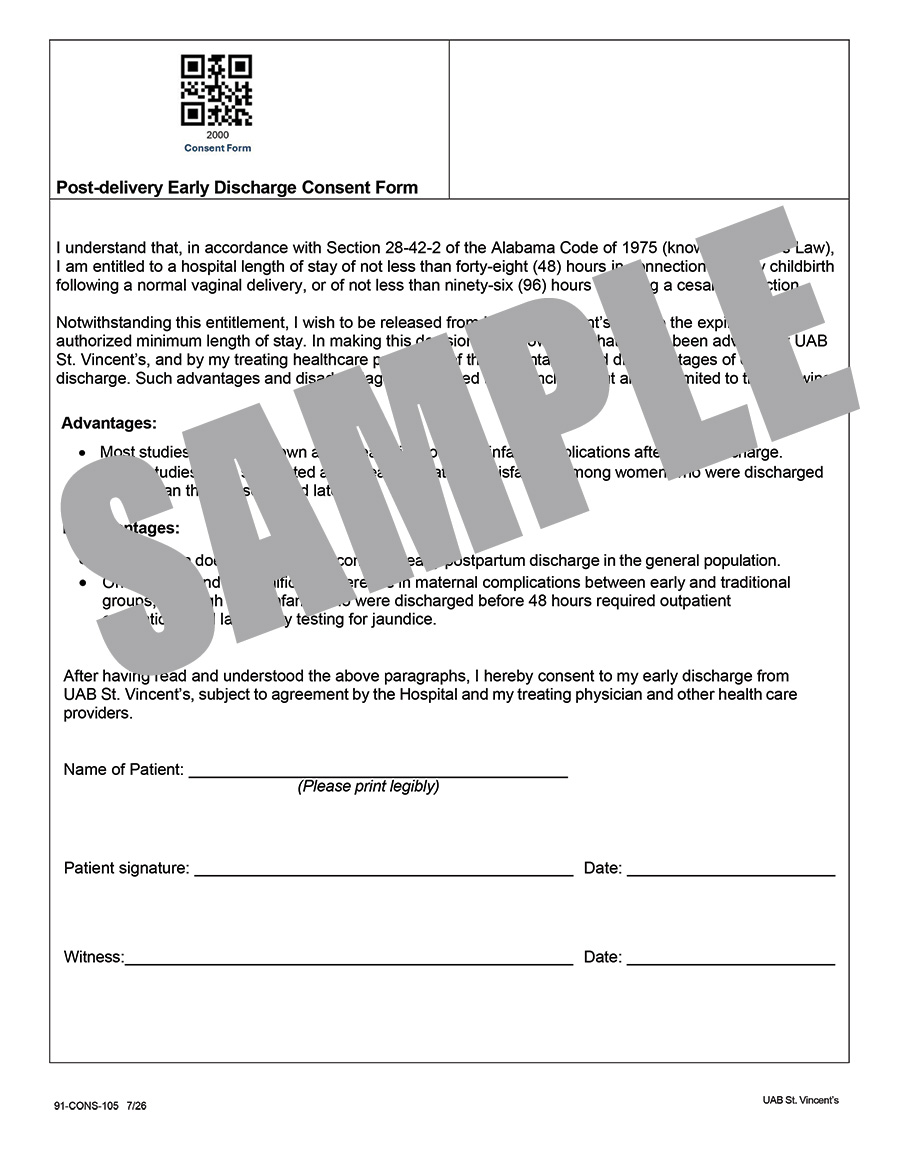 POST DELIVERY EARLY DISCHARGE CONSENT FORM