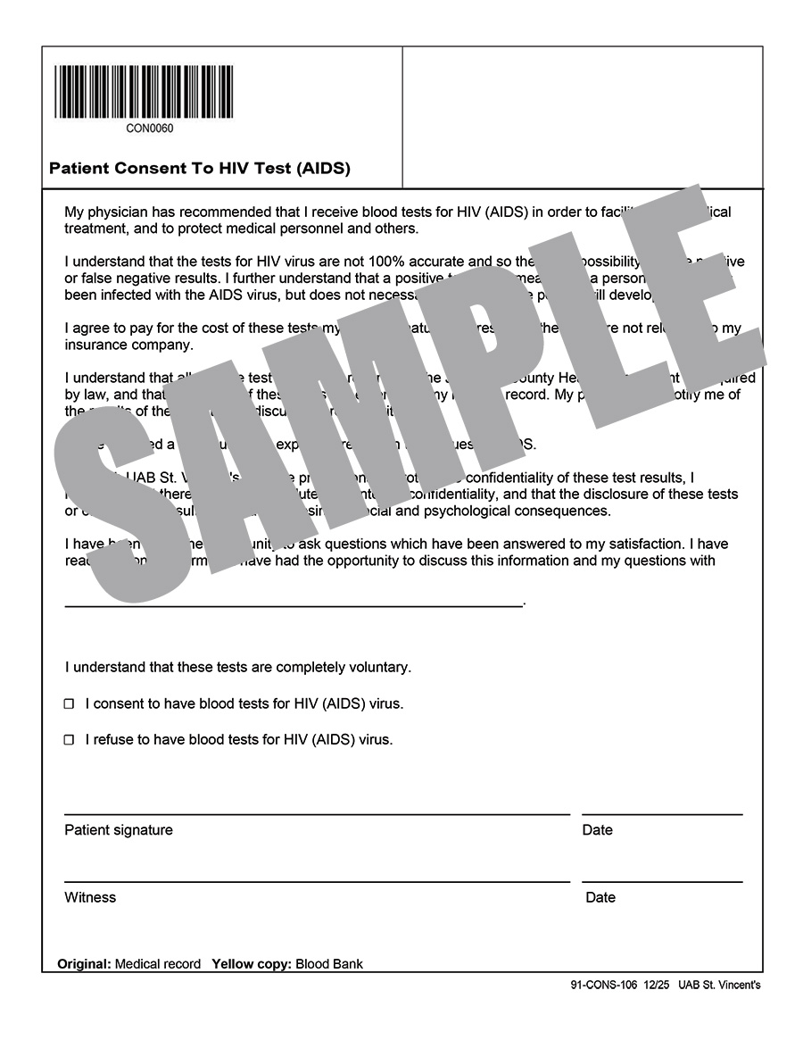 PATIENT CONSENT TO HIV TEST