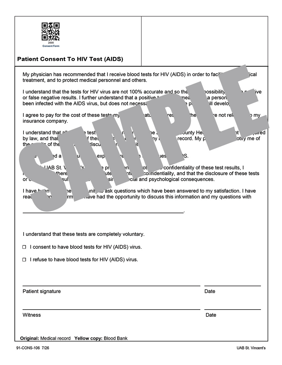 PATIENT CONSENT TO HIV TEST