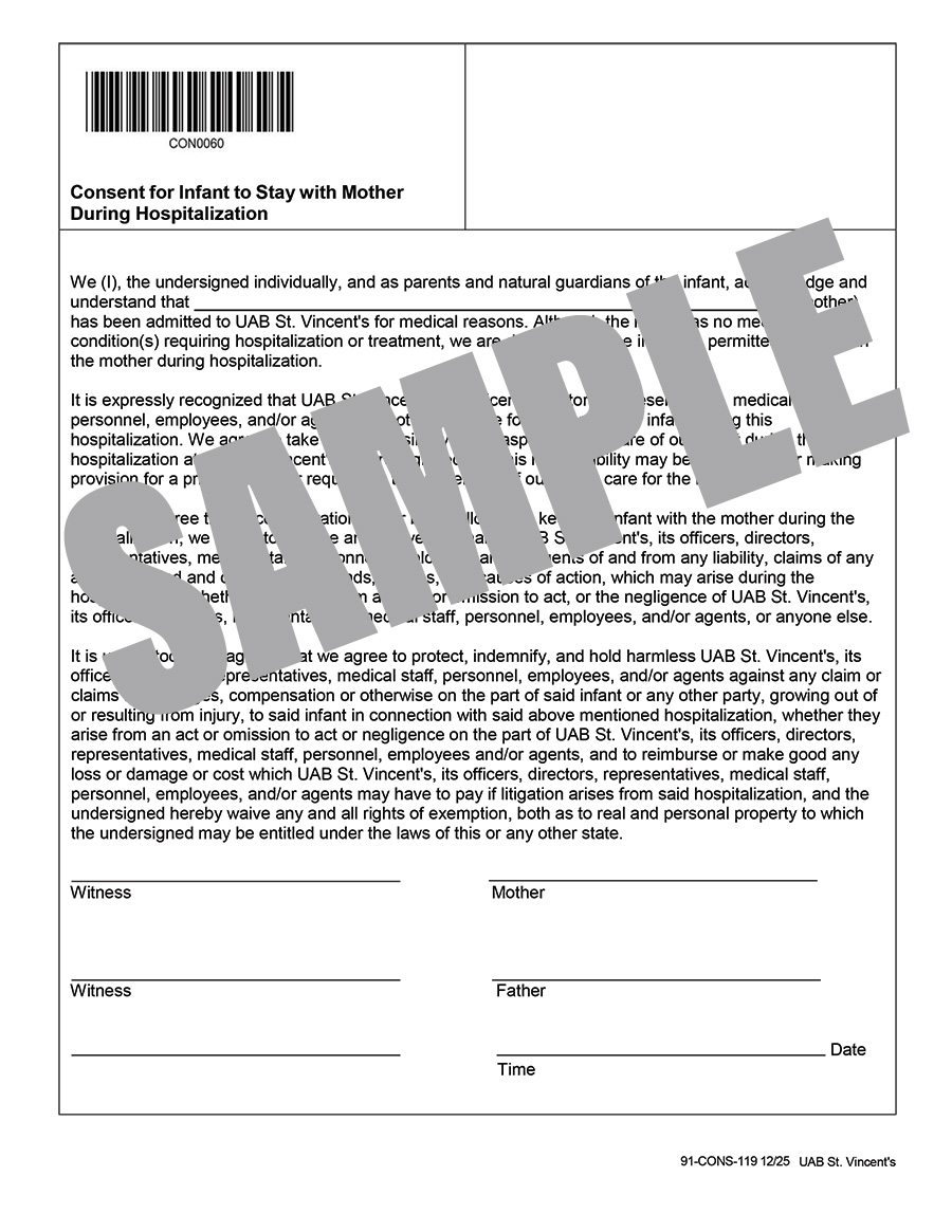 CONSENT FOR INFANT TO STAY WITH MOTHER DURING HOSPITALIZATION