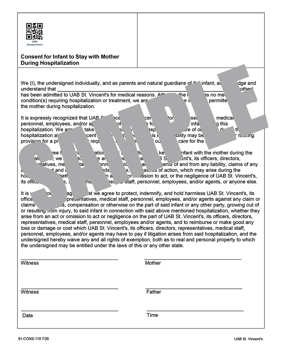 CONSENT FOR INFANT TO STAY WITH MOTHER DURING HOSPITALIZATION