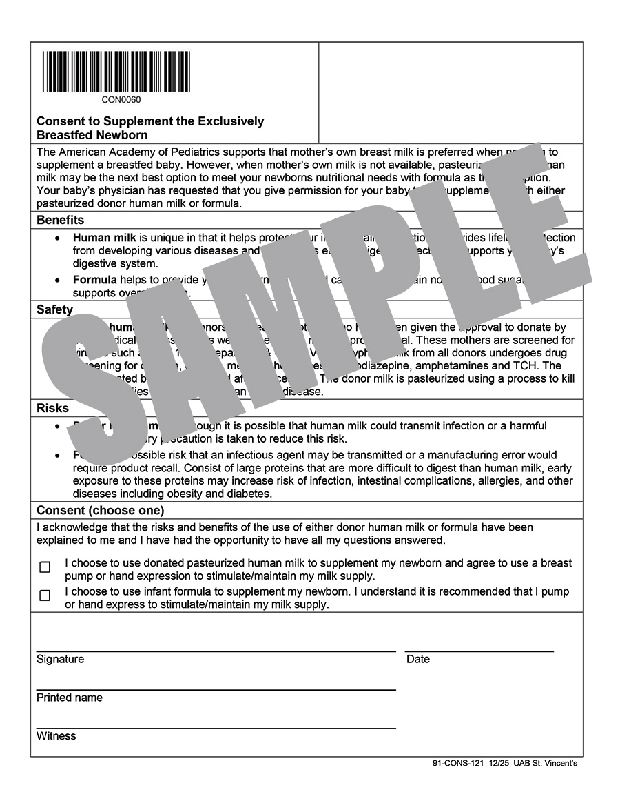 CONSENT TO SUPPLEMENT THE EXCLUSIVELY BREASTFED NEWBORN
