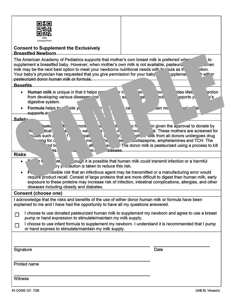CONSENT TO SUPPLEMENT THE EXCLUSIVELY BREASTFED NEWBORN