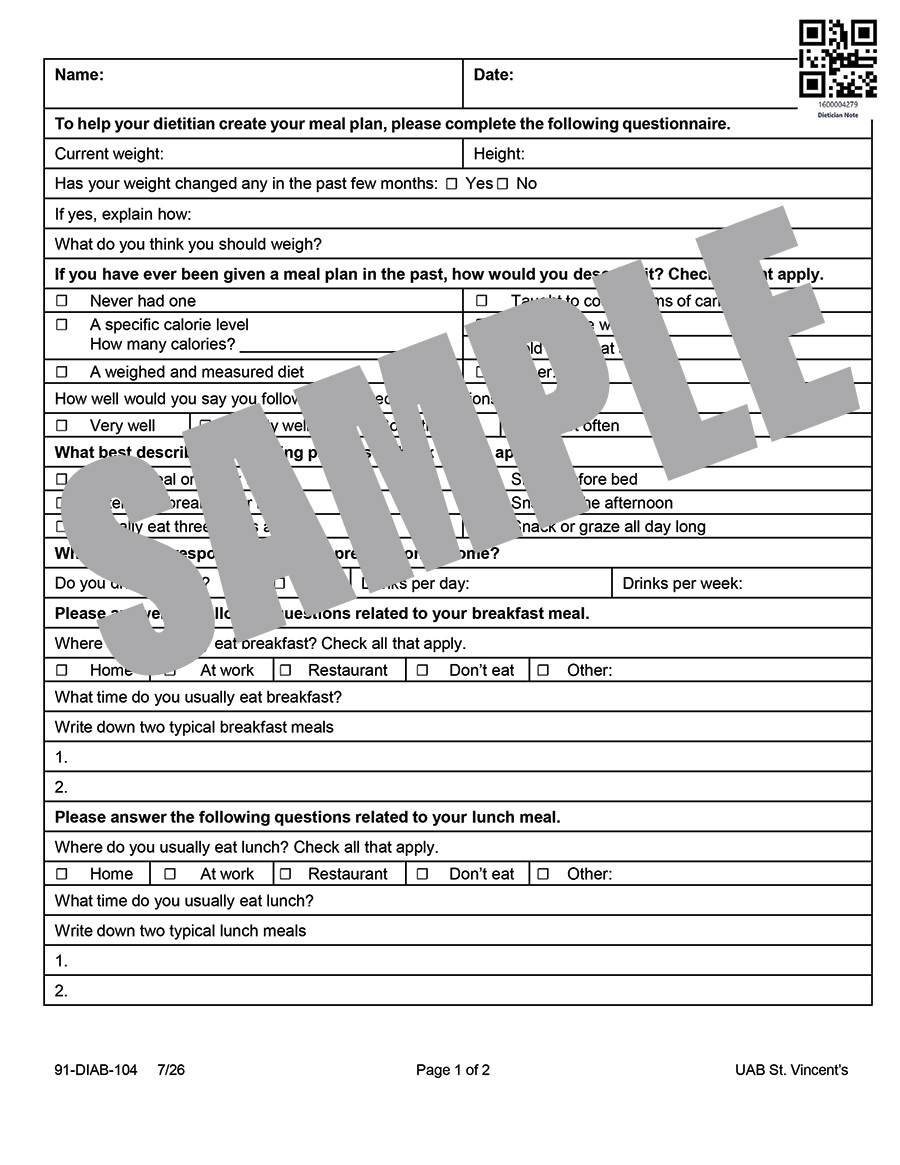DIET HISTORY FOR MEAL PLANNING