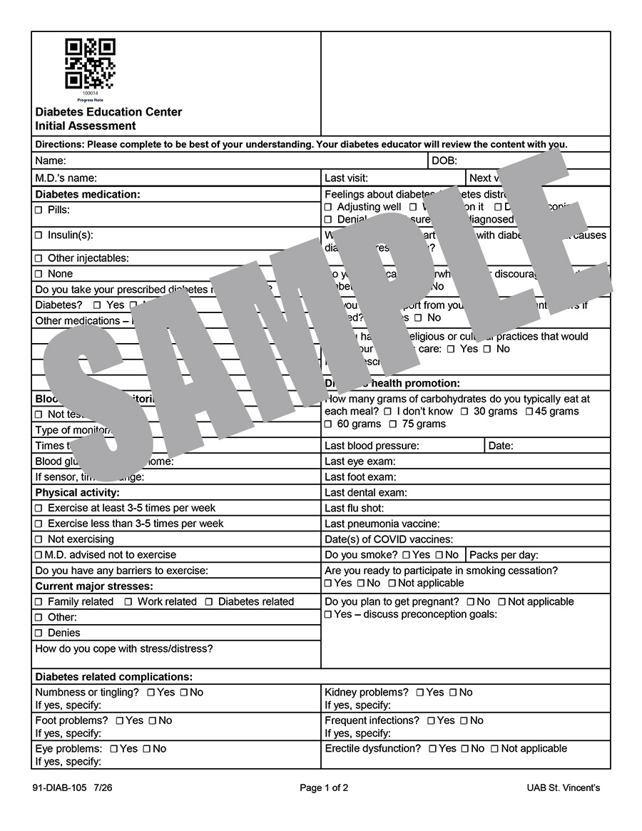 DIABETES EDUCATION ASSESSMENT FORM