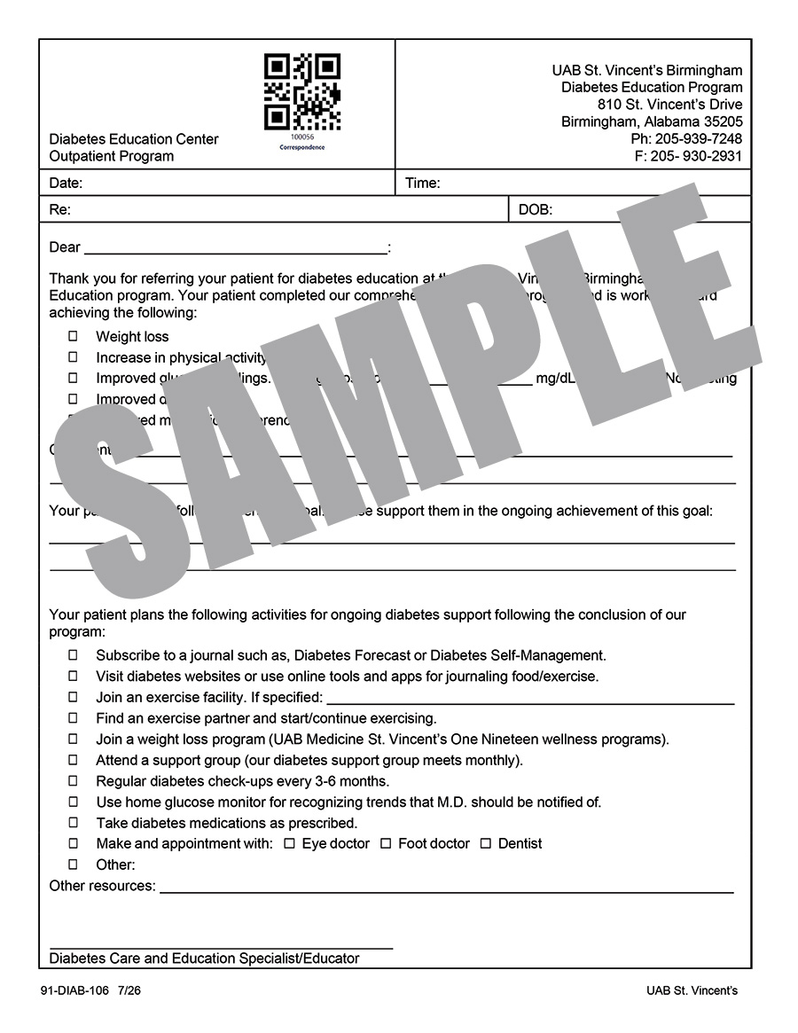 OP DIABETES EDUCATION PROGRAM NOTE TO MD