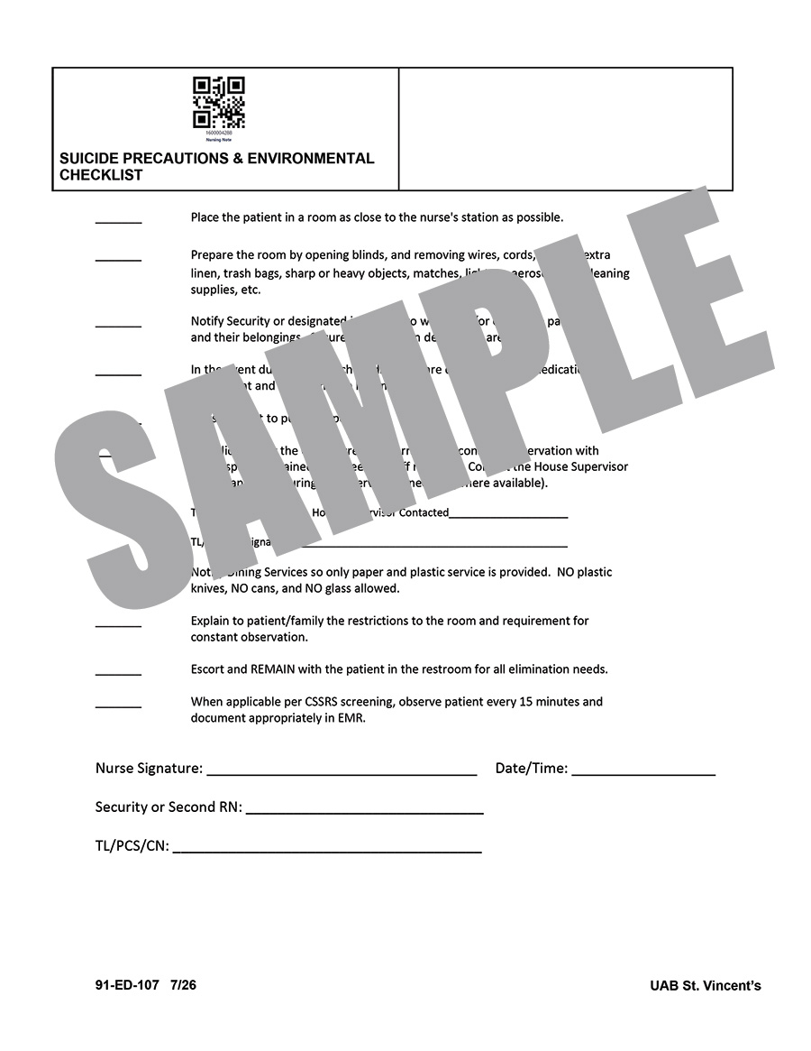 SUICIDE PRECAUTIONS AND ENVIRONMENTAL ASSESSMENT IN ED