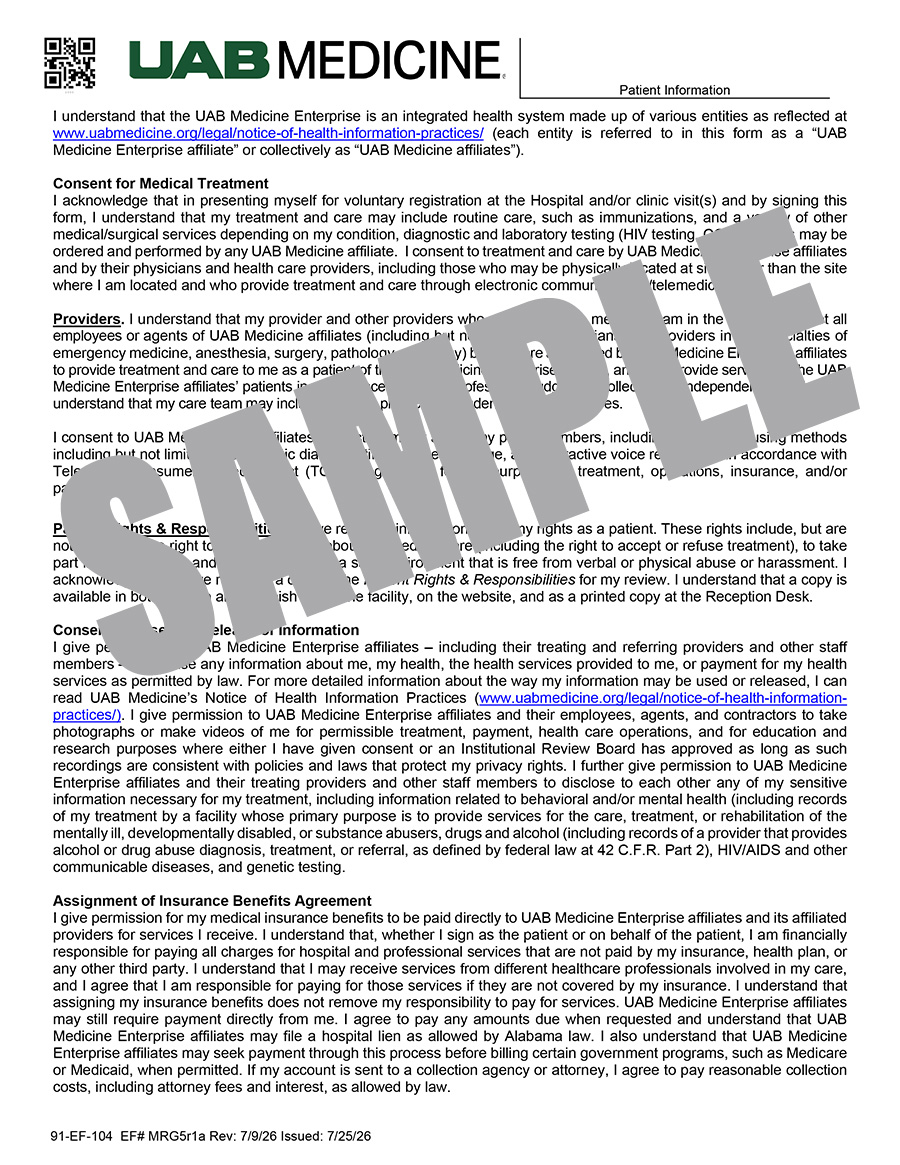 UAB MEDICINE ENTERPRISE CONSENT TO TREAT