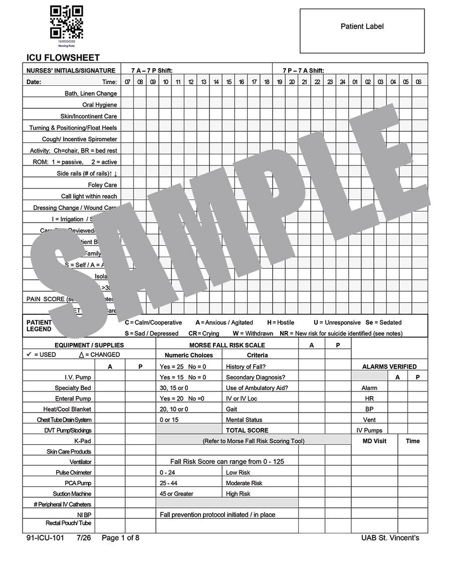 CRITICAL CARE ICU FLOW SHEET